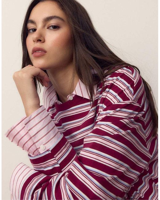 Stradivarius Red Oversize Long Sleeve Striped T-Shirt