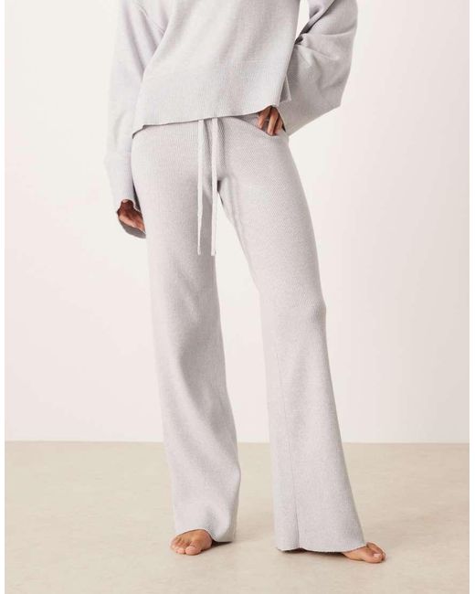 Gina Tricot Natural Co-ord Straight Leg Rib Fine Knitted Trousers
