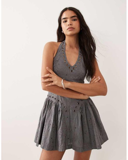 Muse Assembly Black Jules Eyelet Halter Mini Dress