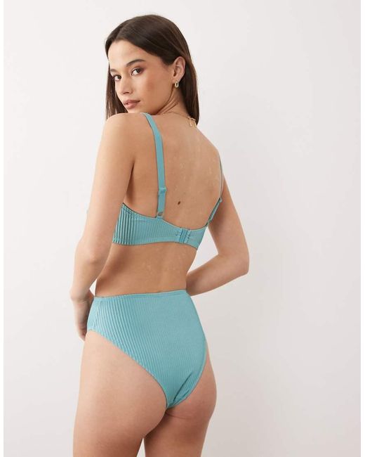 ASOS Blue Riddy Glitter Rib Azores High Leg High Waist Bikini Bottom