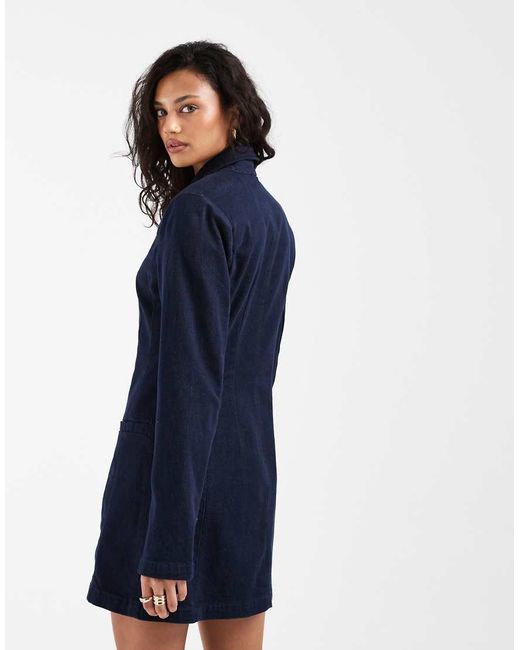 ASOS Blue Denim Blazer Dress With Shoulder Pad Detailing