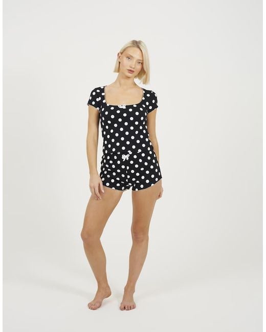 Brave Soul Black Bow Detail Cropped Top And Short Pyjama Set