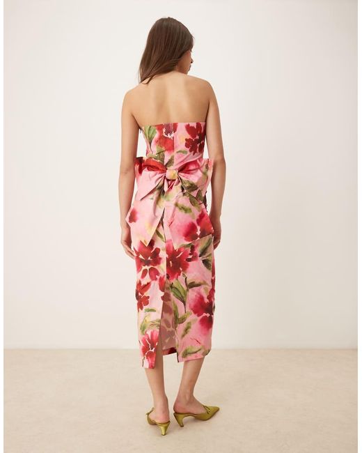 Hope & Ivy Pink Bandeau Pencil Midi Dress With Bow Back