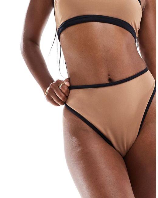 ASOS Brown Contrast Binding High Leg High Waist Bikini Bottom