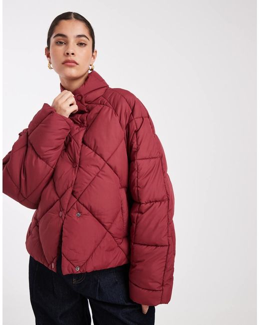 Miss Selfridge Oversized Gewatteerd Cropped Jack Met Opstaande Boord in het Red
