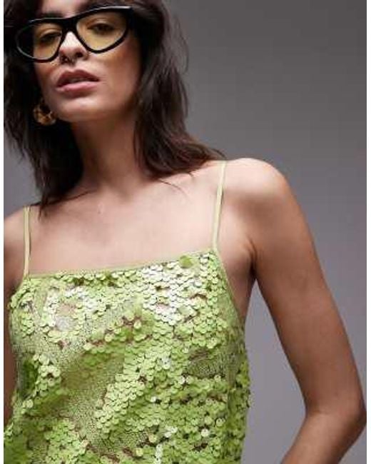 TOPSHOP Green Mixed Sequin Scoop Cami Mini Dress