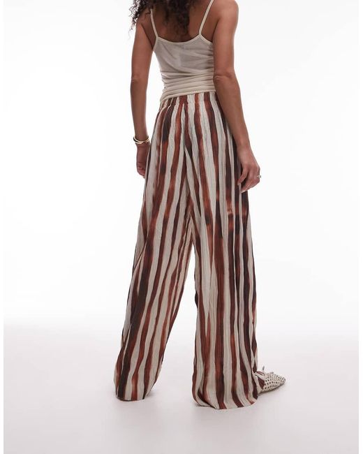 TOPSHOP Brown Stripe Crinkle Wide Leg Trousers