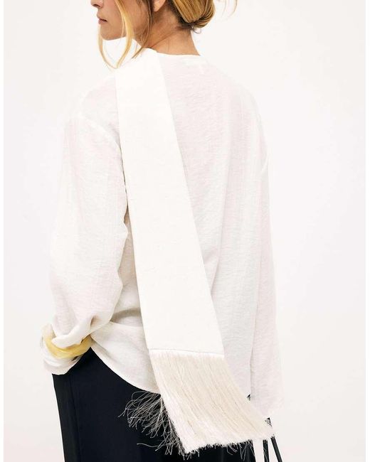 NA-KD White Scarf Fringe Detail Blouse