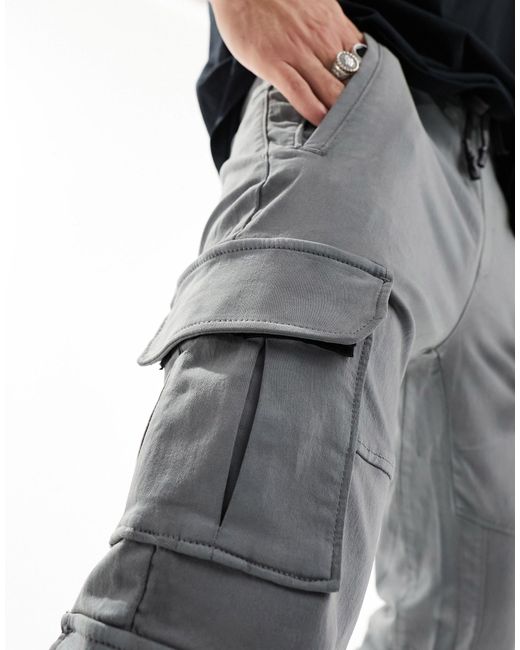 Bershka Black Cargo Contrast Pocket Detail Pants for men