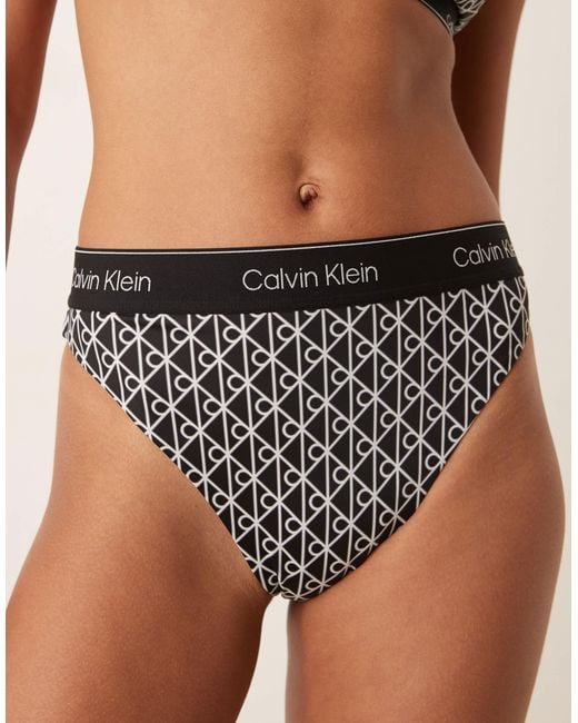 Womens Swimsuits Calvin Klein Brazilian Logo Bikini Bottom Calvin Klein Swimwear BRAZILIAN Bikini Bottoms Black/grey/black 