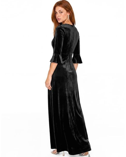 Maya Black Flute Sleeve Velvet Maxi Dress