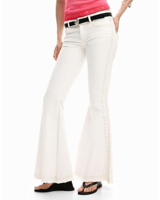 Desigual White Frayed Flare Jeans
