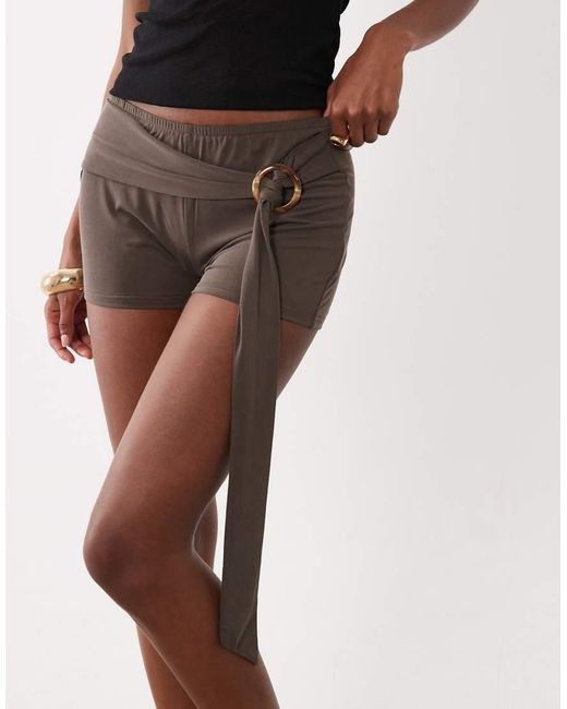 Motel Brown Nivaya Belted Micro Short