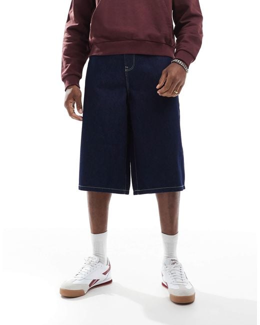 ASOS Blue Longer Length Denim Jort for men