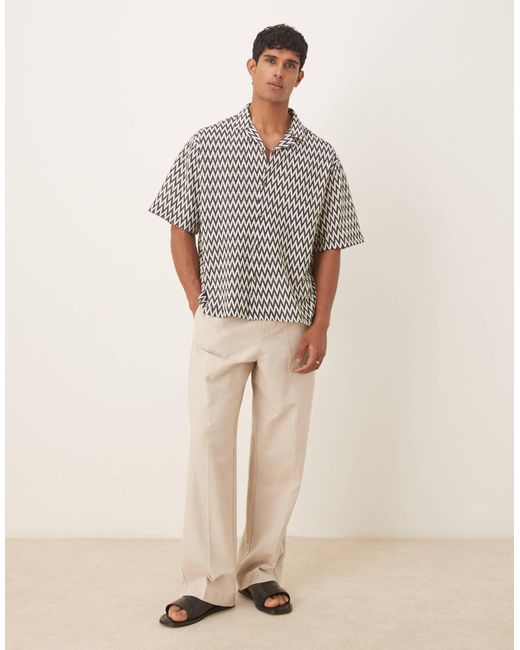 ASOS Gray Boxy Oversized Revere Crochet Shirt for men