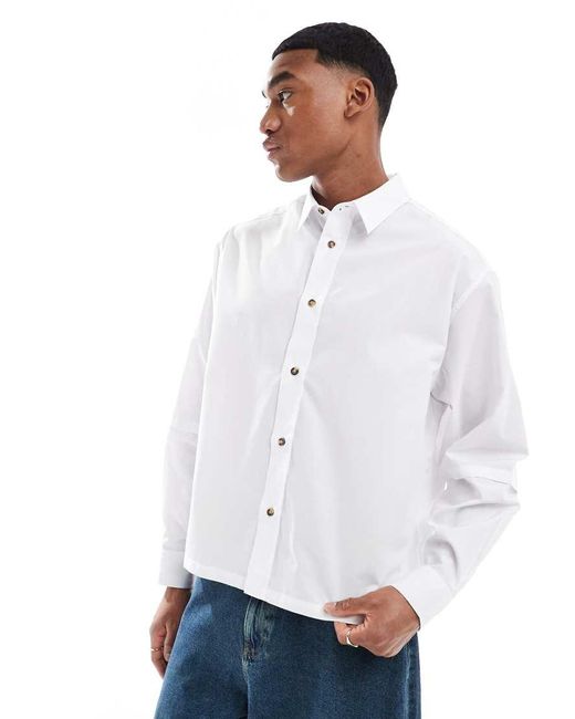 Camicia Squadrata Oversize Bianca Con Maniche A Strati di ASOS in White da Uomo