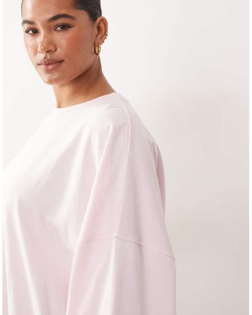 ARRANGE Pink Curve Cotton Oversized Long Sleeve T-shirt