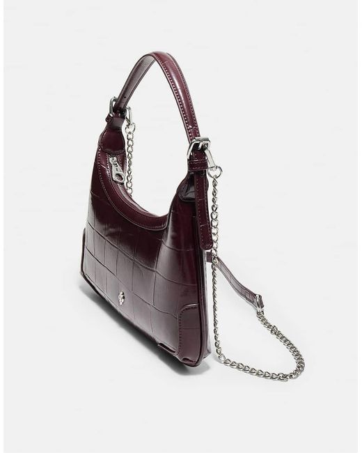 Stradivarius Purple Mock Croc Mini Chain Shoulder Bag