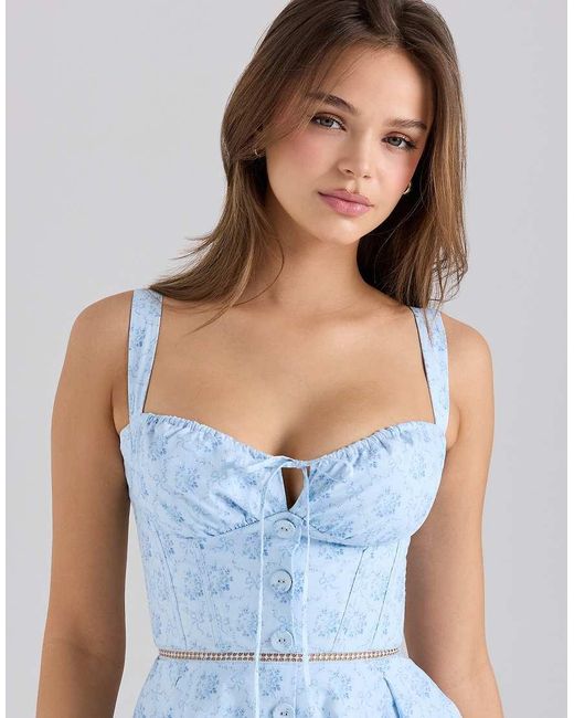 House Of Cb Blue Calia Print Stretch Cotton Mini Dress