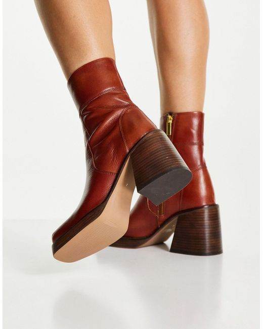 Brown mid top heel boots