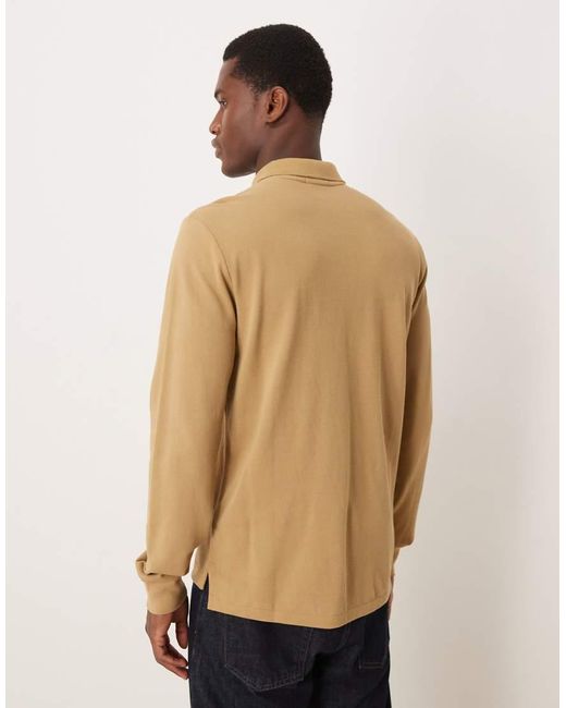 Polo Ralph Lauren Natural Icon Logo Custom Fit Long Sleeve Pique Polo for men