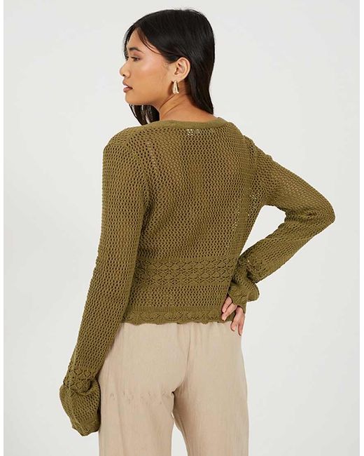 Brave Soul Green V-Neck Tie Front Cardigan With Flared Cuffs
