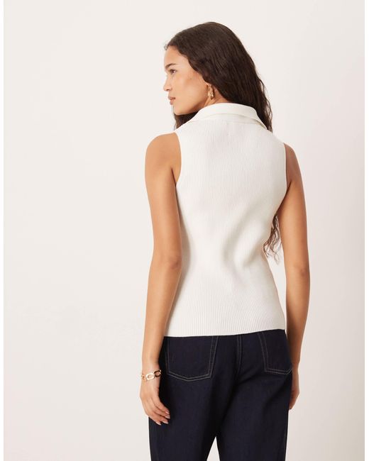 ASOS White Ribbed Collared Knit Top