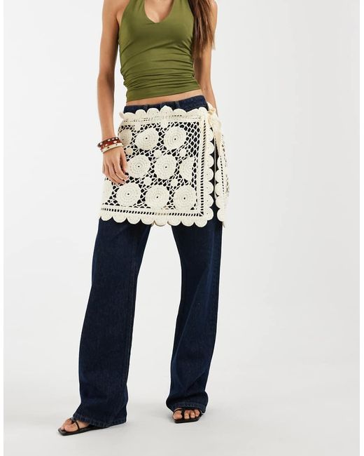 Muse Assembly Blue Crochet Side Tie Mini Skirt