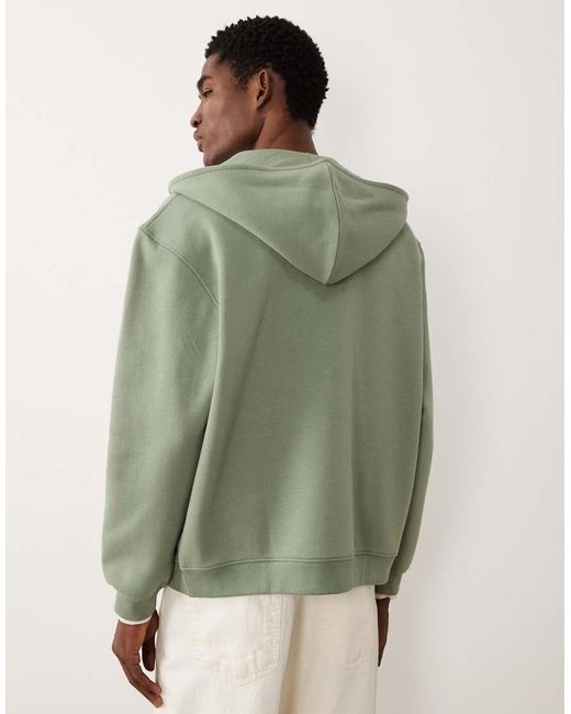 ASOS Green Essentials Relaxed Zip Through Hoodie for men