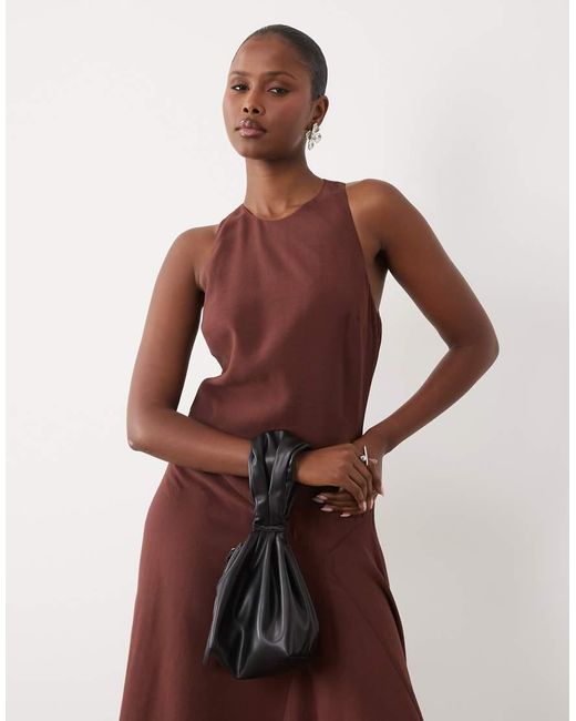 ASOS Brown Sleeveless Racer Hanky Hem Maxi Dress