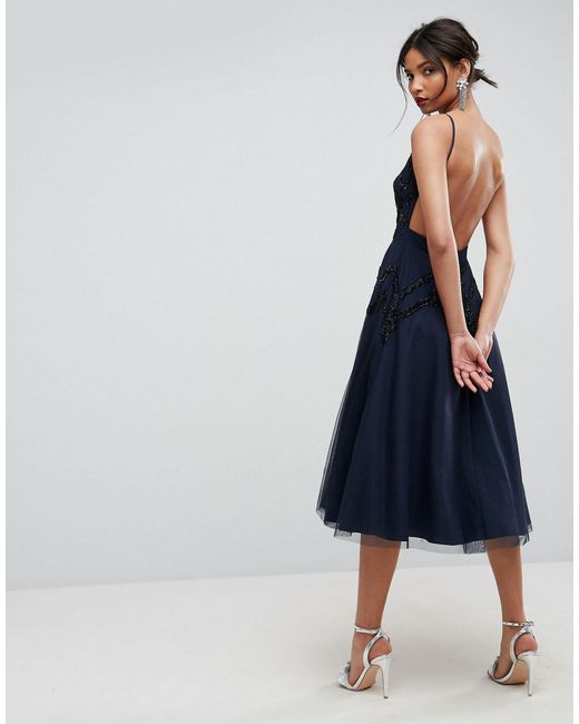 Beaded Cami Backless Midi Dress 