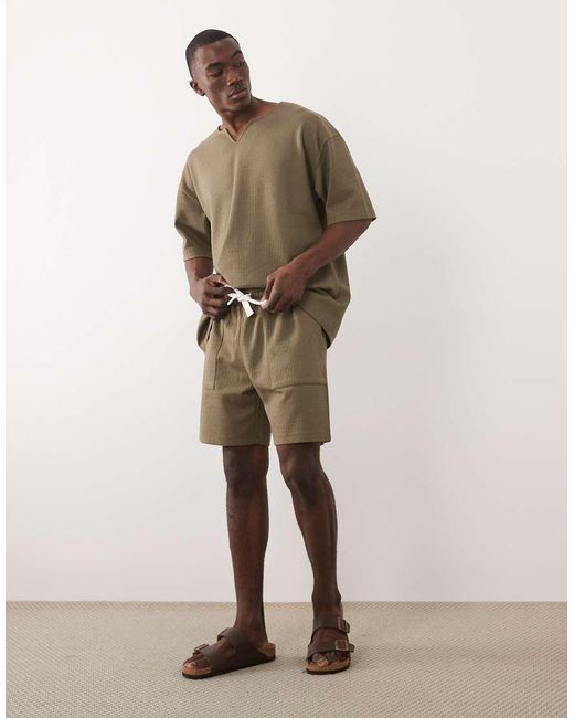 ASOS Green Loose Seersucker Jersey Shorts for men