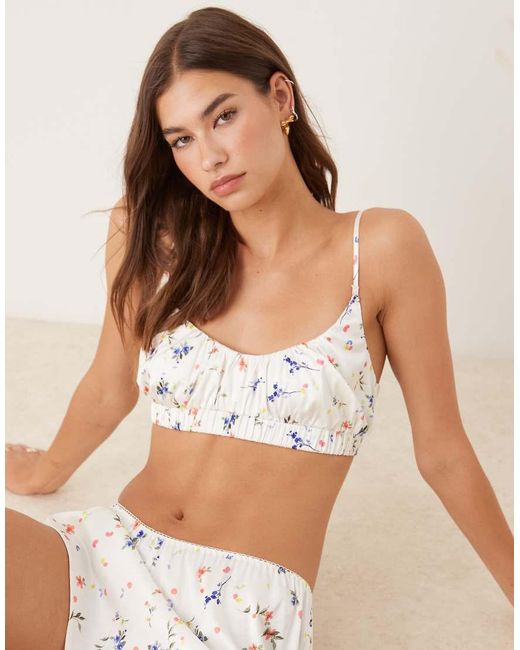 ASOS Natural Satin Bralette And Short Pyjama Set
