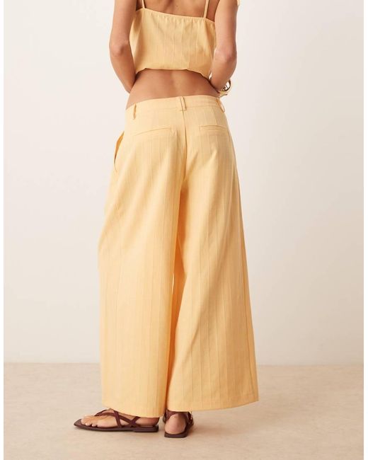ASOS Natural Tailored Low Rise Wide Leg Cropped Pants With Seam Detailing