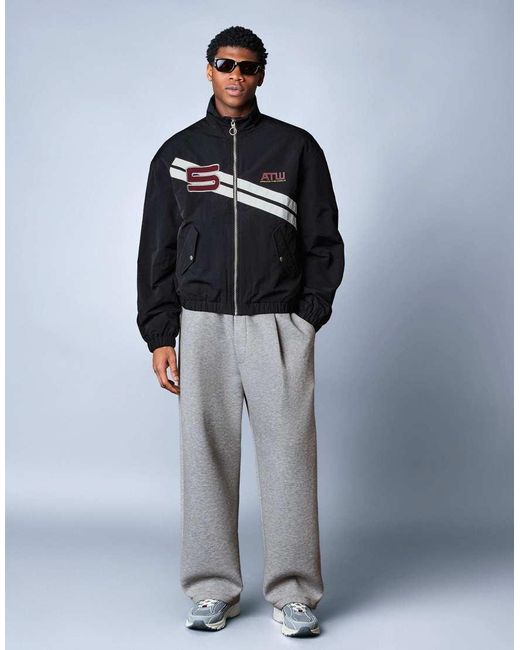 Bershka Blue Printed Zip-Up Jacket for men