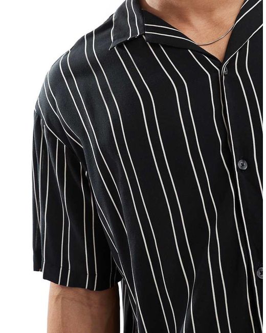 Jack & Jones Gestreept Overhemd Met Reverskraag En Korte Mouwen in het Black voor heren