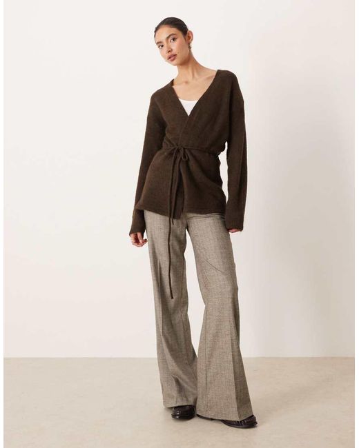 Gina Tricot Brown V Neck Mid Length Knitted Wool Alpaca Wrap Cardigan