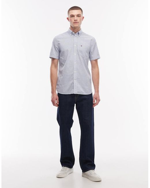 Tommy Hilfiger Blue Seersucker Short Sleeve Shirt for men