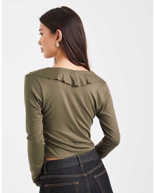 Miss Selfridge Green Ruffle Detail Long Sleeve Top