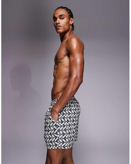 South Beach Blue Fish Print Swim Shorts for men