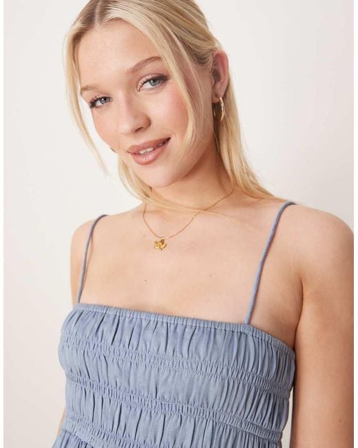 ASOS Blue Shirred Bust Cotton Sateen Maxi Sundress