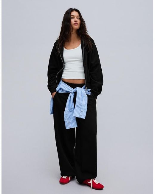 Bershka Black Zip-Up Plush Hooded Jacket
