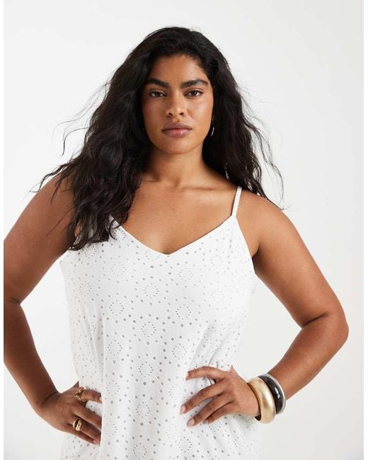Vero Moda White Jersey Floral Broderie Cami Midi Dress