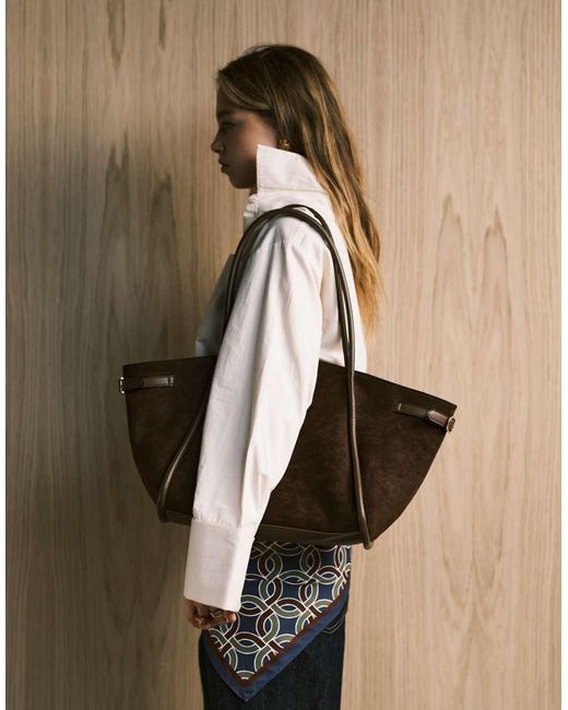ASOS Brown Faux Suede Belted Tote Bag