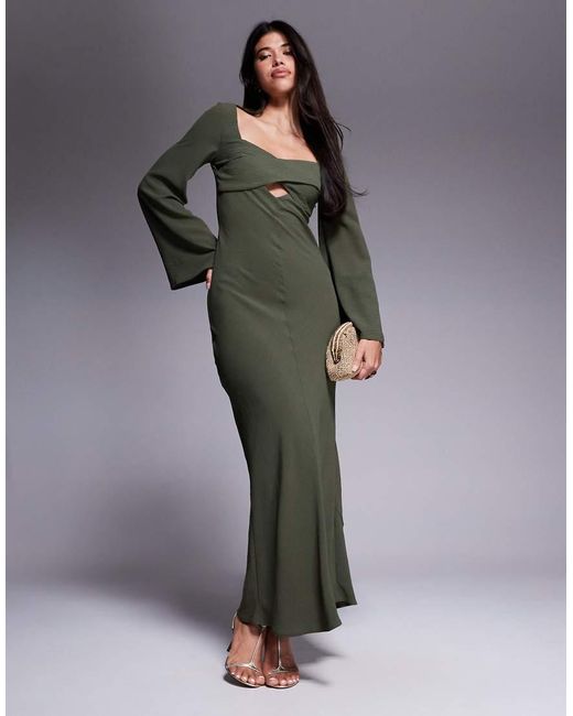 ASOS Gray Satin Cross Bust Cutout Detail Midi Dress