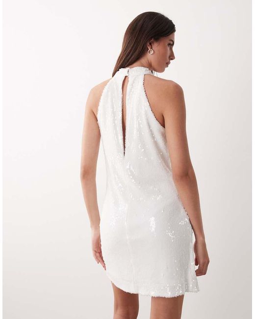 Y.A.S White Halter Neck Sequin Mini Dress With 3d Floral Applique