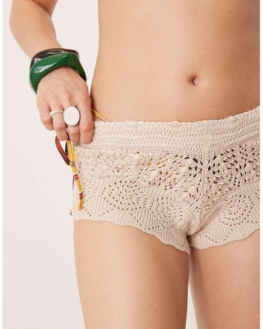 ASOS Natural Crochet Knit Beach Hot Pants
