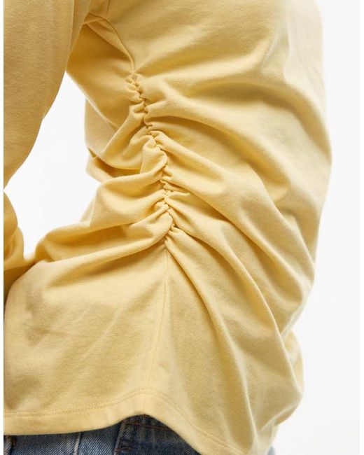 TOPSHOP Yellow Asymmetric Slash Neck Long Sleeve Top