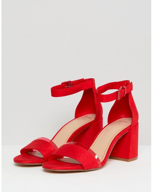 Sandales en deux parties avec talon bloc Bershka en coloris Rouge | Lyst