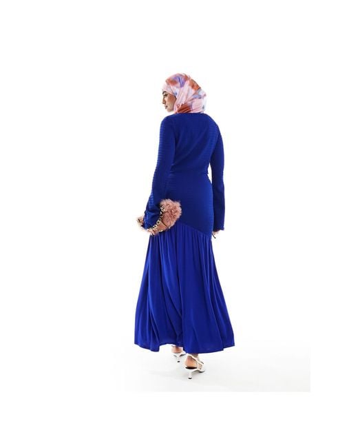DASKA Blue Pleated Hem Maxi Dress